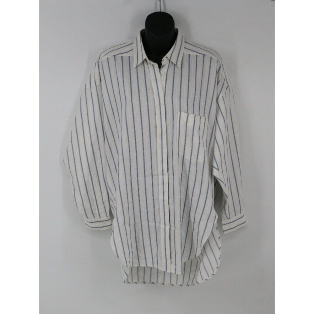 ENFOLD Womens Striped Stand Collar Shirt Blue White Size 40 Made in Japan